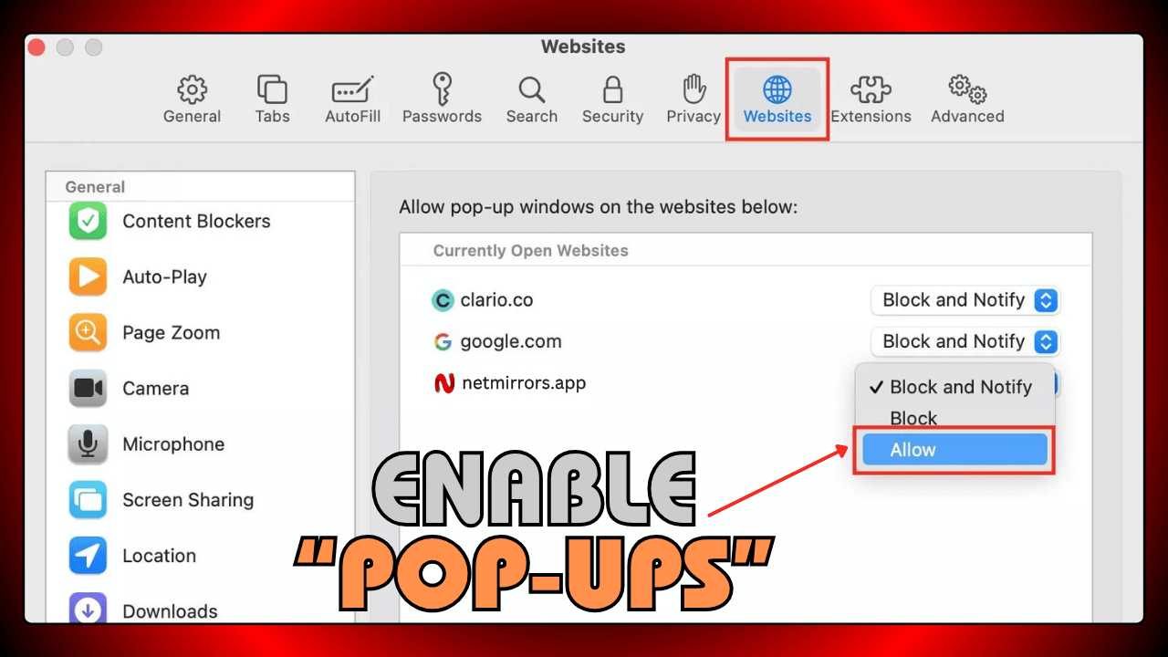 Enable Pop-Ups